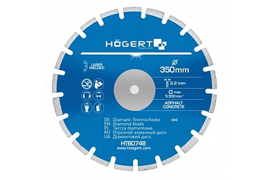 HOEGERT Диск отрезной алмазный по асфальту и бетону 350 х 3,2 х 25,4 мм