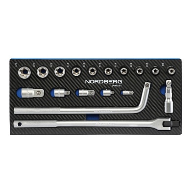 Набор головок 1/2" в ложементе, 18 предметов для тележки NORDBERG 2496018T