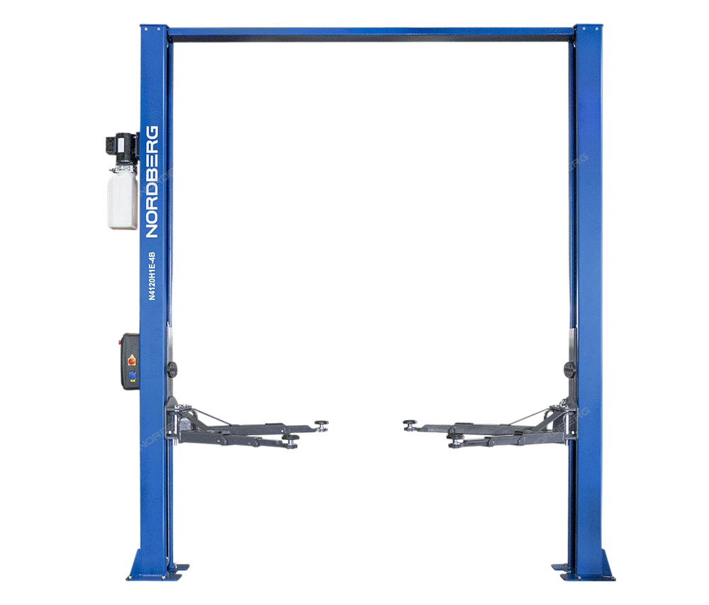 Подъемник двухстоечный 4 т, верхняя синхронизация, с электростопорами, H=4 м, 380 В, синий NORDBERG N4120H1E-4B_3+2_380