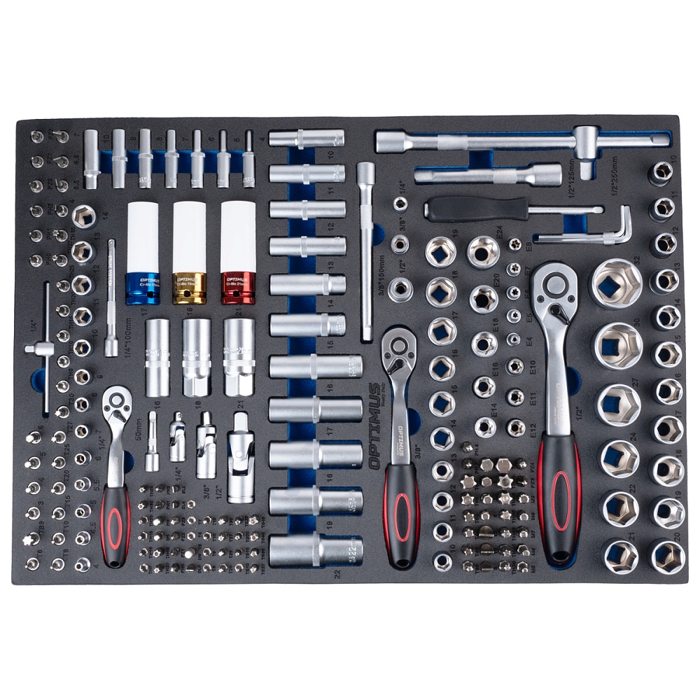 OPT-717MR Тележка инструментальная, 7 полок с набором инструментов 298 пр, металлическая столешница OPTIMUS